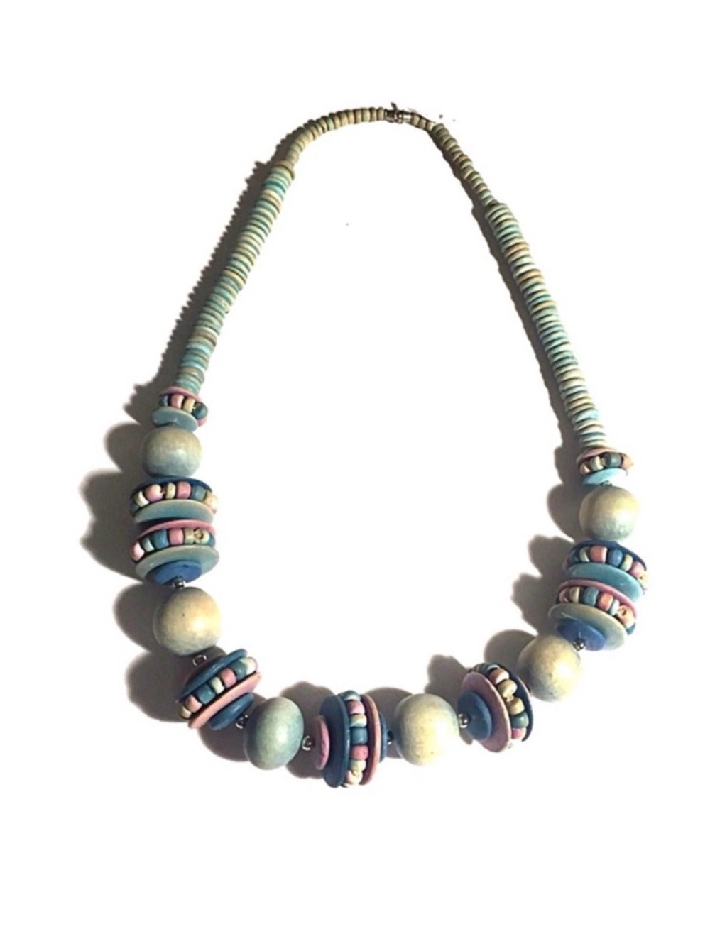 Vintage Chunky Wooden Bead Necklace Matinee Length